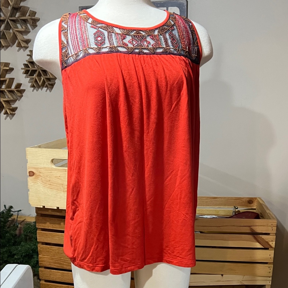 Peter Nygard Red Embellished Sleeveless Blouse